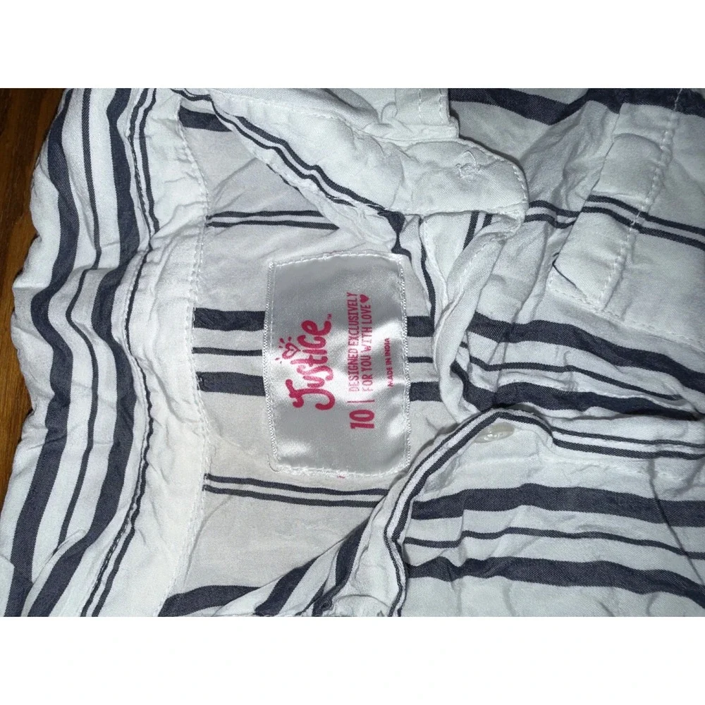 Justice‎ Girls White Navy Stripe Twist Front Shirt Top Size 10